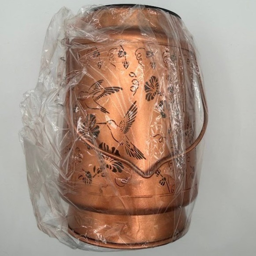 Copper Solar Lantern Hummingbird Floral Cutout Outdoor Garden Hanging Light